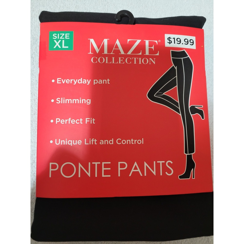 NWT Maze Collection Ponte Pants Womens XL Black Tummy Control Slimming Leggings